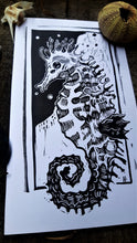 Load image into Gallery viewer, Sea horse - sea critter - 4.75'' x 8.5'' Linocut print on bristol paper