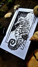 Load image into Gallery viewer, Sea horse - sea critter - 4.75'' x 8.5'' Linocut print on bristol paper