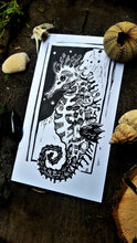 Load image into Gallery viewer, Sea horse - sea critter - 4.75'' x 8.5'' Linocut print on bristol paper