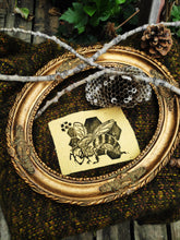 Load image into Gallery viewer, Bee patch - Linocut patch on yellow recycled fabric