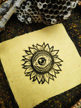Load image into Gallery viewer, Sunflower patch - Linocut patch on yellow recycled fabric (Copie)