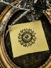 Load image into Gallery viewer, Sunflower patch - Linocut patch on yellow recycled fabric (Copie)