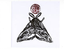 Load image into Gallery viewer, Moth print- deer skulled wings - Linocut print on bristol paper