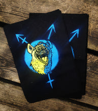 Load image into Gallery viewer, Hyena patch - Blue and yellow opened jaw hyena patch - intersectional feminism - Screen printing on black fabric