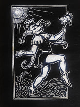 Load image into Gallery viewer, Jester opossum patch - Screen printing on black fabric