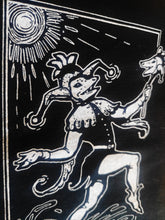 Load image into Gallery viewer, Jester opossum patch - Screen printing on black fabric