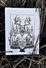 Load image into Gallery viewer, Cernunnos print- Horned god -linocut print on paper- original art