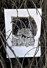 Load image into Gallery viewer, Fruit bat print- linocut print on paper- original art