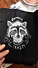 Load image into Gallery viewer, Trash racoon with little hands patch - Screen printing on black fabric