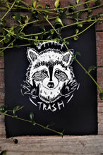 Load image into Gallery viewer, Trash racoon with little hands patch - Screen printing on black fabric