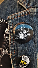 Load image into Gallery viewer, Screaming punk drummer opossum pin back round button