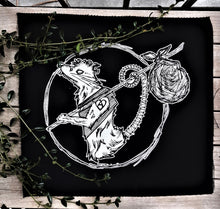 Load image into Gallery viewer, Hitchhiking rat Backpatch - Folk punk traveler - Screen printing on black canvas