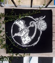 Load image into Gallery viewer, Hitchhiking rat Backpatch - Folk punk traveler - Screen printing on black canvas