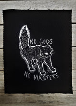 Load image into Gallery viewer, Feral kitten patch - No gods no masters - Screen printing on black fabric