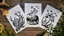 Load image into Gallery viewer, Small creatures mini prints trio ( 3 ) - Linocut prints bundle, mini print on paper - original art