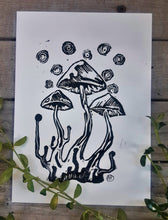 Load image into Gallery viewer, Fungi mini print- Mushrooms linocut print on paper - original art
