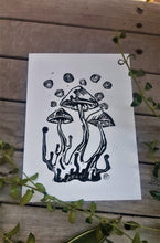 Load image into Gallery viewer, Fungi mini print- Mushrooms linocut print on paper - original art