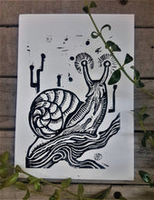 Load image into Gallery viewer, Snail mini print- snail linocut print on paper - original art