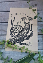 Load image into Gallery viewer, Snail mini print- snail linocut print on paper - original art