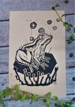 Load image into Gallery viewer, Frog mini print- frog linocut print on paper - original art