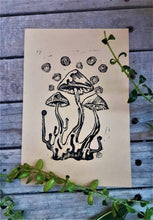 Load image into Gallery viewer, Fungi mini print- Mushrooms linocut print on paper - original art