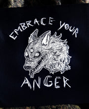 Load image into Gallery viewer, Angry Wolf backpatch - Embrace your anger - Screen printing on black fabric
