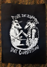 Load image into Gallery viewer, Punk is support not competition backpatch - rat and opossum - Screen printing on black fabric