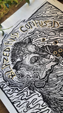Load image into Gallery viewer, Blazed and confused print - Trippy opossum - linocut print on paper