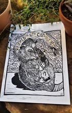 Load image into Gallery viewer, Blazed and confused print - Trippy opossum - linocut print on paper