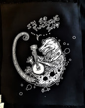 Load image into Gallery viewer, Folk punk banjo playing opossum patch - Screen printing on black fabric