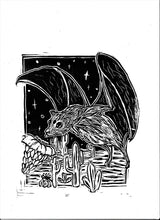 Load image into Gallery viewer, Fruit bat print- linocut print on paper- original art