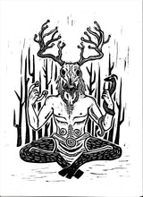 Load image into Gallery viewer, Cernunnos print- Horned god -linocut print on paper- original art