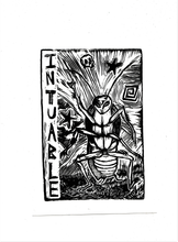 Load image into Gallery viewer, Cockroach mini print- punk roach linocut print on paper - original art
