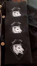 Load image into Gallery viewer, Back Off screaming opossum patch  - Screen printing on black fabric