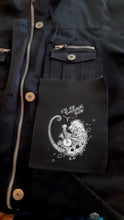 Load image into Gallery viewer, Folk punk banjo playing opossum patch - Screen printing on black fabric