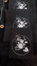 Load image into Gallery viewer, Punk drummer trash opossum patch  - Screen printing on black fabric
