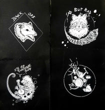Load image into Gallery viewer, Pack of 4 Trash animals patches  - Screen printing on black fabric