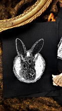 Load image into Gallery viewer, Jackalope patch- 3 eyed bunny with horns - Screen printing on black fabric