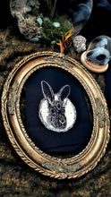 Load image into Gallery viewer, Jackalope patch- 3 eyed bunny with horns - Screen printing on black fabric