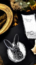 Load image into Gallery viewer, Jackalope patch- 3 eyed bunny with horns - Screen printing on black fabric