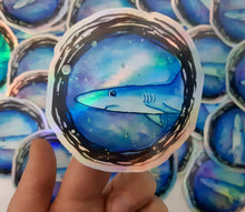 Load image into Gallery viewer, Holographic blue shark sticker -Weatherproof vinyl sticker