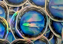 Load image into Gallery viewer, Holographic blue shark sticker -Weatherproof vinyl sticker