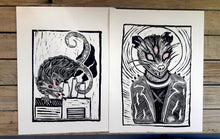 Load image into Gallery viewer, Mutant opossum print- linocut print on paper - original art