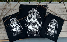 Load image into Gallery viewer, Baphomet screaming opossum patch - Screen printed on black fabric