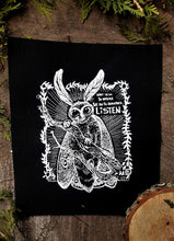 Load image into Gallery viewer, Moth creature patch - What we do to nature - Screen printing on black fabric
