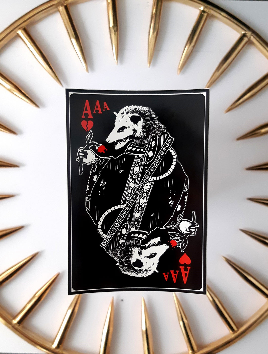 Ace of heart - Screaming opossum playing card style 2x4 Weatherproof vinyl sticker