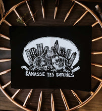 Load image into Gallery viewer, Pigeons ramasse tes botches - 5x7&#39;&#39; Patch - Screen printing on black fabric
