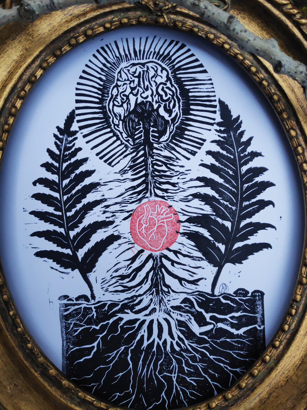 Cerebral nature print- linocut print on paper