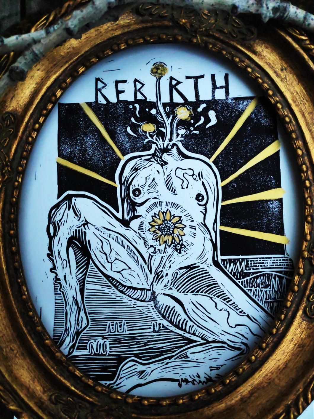 REBIRTH - linocut print on paper