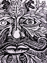 Load image into Gallery viewer, Green man print- Spring symbol - Linocut print on 8x8 bristol paper
